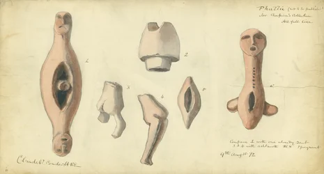 Falliske emblemer fra hr. Shapiras samling, 1872 (wc og blyant på papir)